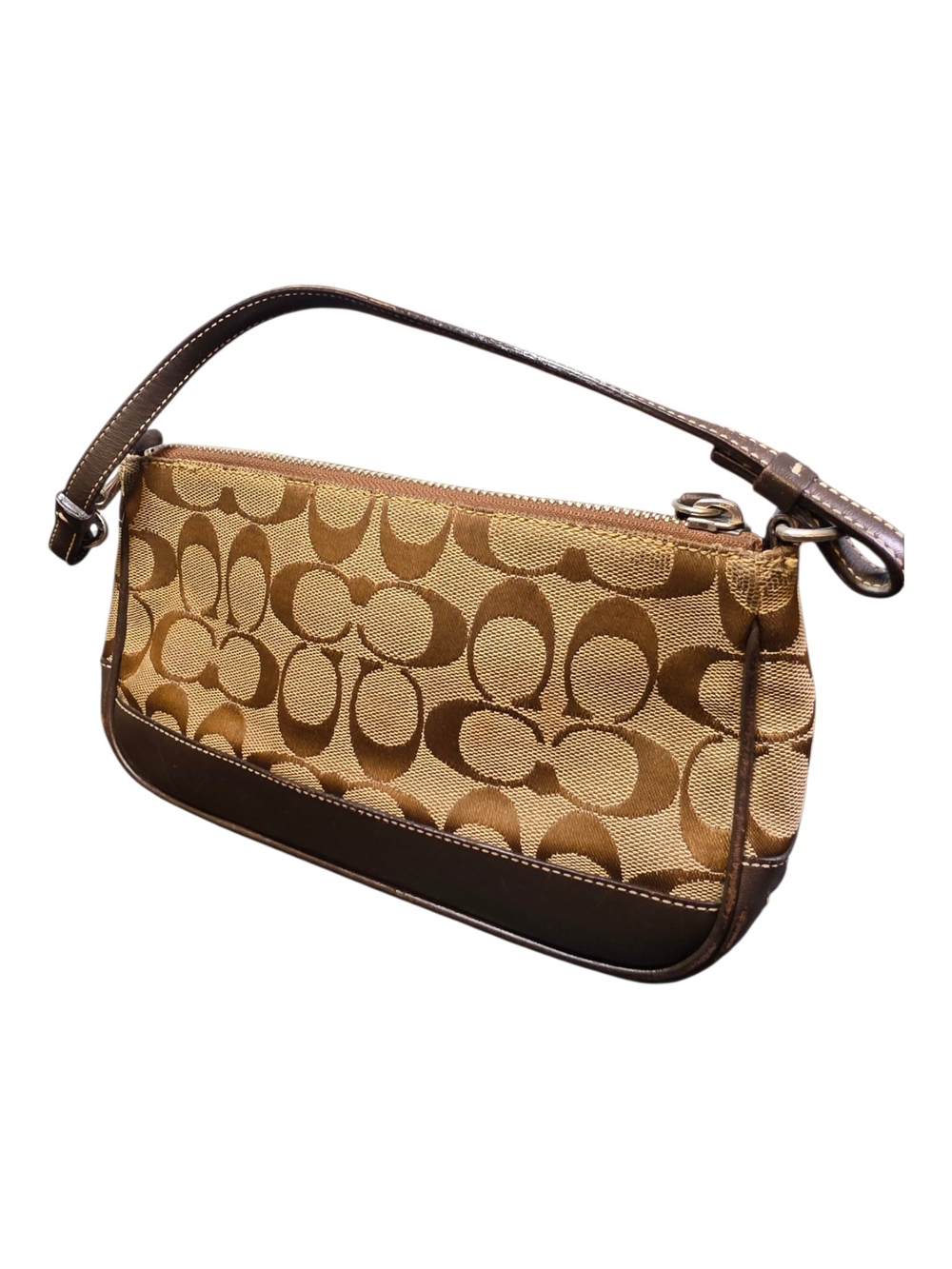 Vintage Coach Y2K Signature Demi Pouch Bag 6094 Khaki Brown Baguette